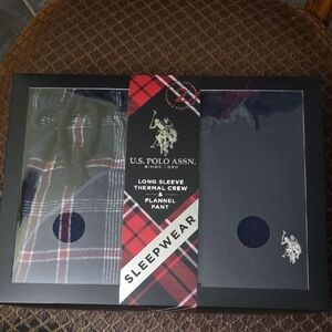 U.S. Polo Assn. Men's Long Sleeve Thermal Crew Sleepwear 2 Piece Set Size Large